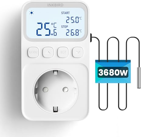 Inkbird ITC-C226T Presa Termostato con Sonda,Termoregolatore Digitale,Tre Modalità di Riscaldamento,Funzione Allarme,LCD Display,Regolatore di Temperatura Riscaldamento per Rettili,Serra,Incubazione