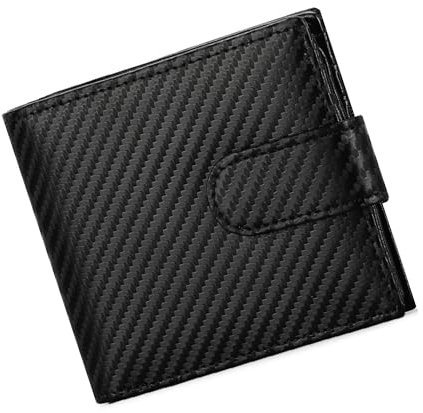 Buono Pelle Wallets Mens Slim RFID Blocking Genuine Leather with Zip Coin Pocket, Banknote Compartments, Card Holders Pouch ID Window. Wallet for Men with Gift Box (Carbon Black)