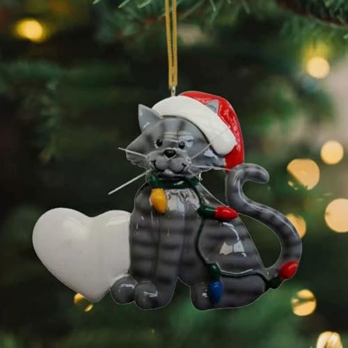 Ornamento natalizio a forma di gatto nero, simpatico ciondolo a forma di cappello di Babbo Natale, divertente ornamento per albero di Natale in acrilico, divertente decorazione per gli amanti dei