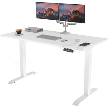 POKAR Höhenverstellbarer Schreibtisch Höhenverstellbar Elektrisch Bürotisch mit Tischplatte (Weiß + Weiß, 175 x 80)