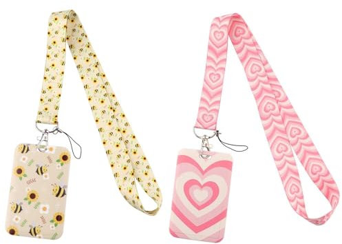 Pack de 2 Porte-Cartes d'Identité Avec Lanière d'Abeille, Collier Mignon - Lanière Jaune