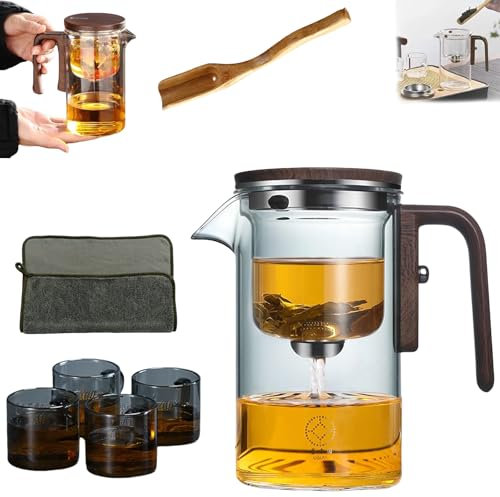 Yagerod Zahyra Magic Teapot, Witchcraft Teapot, Enchanti Tea Pot, The Harmony Pot, Glass Teapot with Strainer, Water Separation Glass Teapot with Wooden Handle (520ml,Grey)