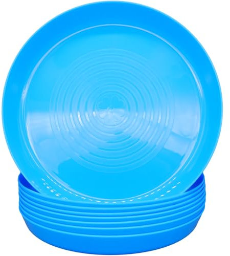 Bloomsworld 8 Toddler Plastic Plates Set, Reusable, BPA Free, Kids Nursery Tableware for Boys and Girls - Blue