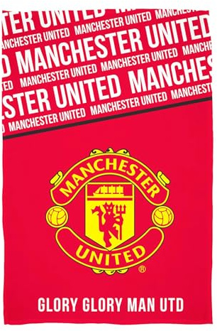 Character World Manchester United Fleece Throw Blanket | Super Soft, Crest Design | Red & White Bold Text Pattern | Warm Super Soft Feel Throw | Perfect for Home, Bedroom, Sleepovers & Camping
