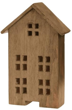 ZauberDeko Deko Mango Holz Haus Zwei Größen 13cm oder 19cm Stern Fenster Weihnachten, Größe:Groß