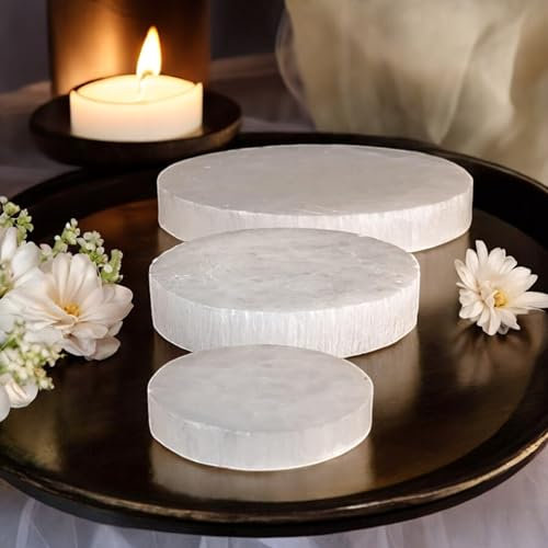 Selenite Round Disk 7cm Crystal Charging Plate for Healing Meditation Spiritual Energy Stone Selenite Slice Charge Crystals (7cm)