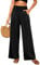PASUDA Leinenhose Damen Sommer Hose Weites Bein Baumwolle Leinen Sommerhose Lang Elastisch Hohe Taille Freizeithose Strandhose Leichte Loose Boho Hosen mit Taschen Bequeme Stoffhose (Schwarz, L)