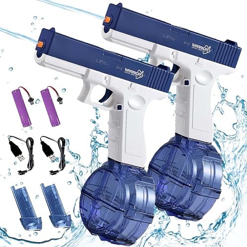 2 Pcs Electric Water Gun Age 6+, Water Guns for Adults Kids, Up to 25 FT Long Range, Large Capacity Automatic Water Gun, Toys for Pool, Beach, Outdoor Activities