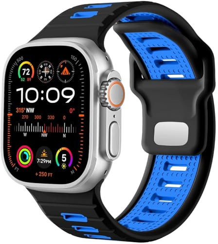 Wtukmo Cinturino sportivo per Apple Watch Ultra 2/Ultra Band da uomo 49 mm 45 mm 44 mm 42 mm, cinturino di ricambio in silicone compatibile con iWatch serie SE 9 8 7(X)