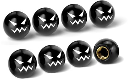 8X Ventilkappen Smiley-Design – Kunststoff-Kupfer Hybridmaterial, Schrader 8mm Ventile – Winterfest & Wasserdicht für Pkw/Motorrad/E-Bike (Schwarz)