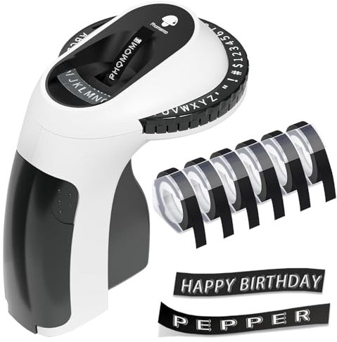 Foreverup Prägegerät 3D, Beschriftungsgerät Retro, Etikettiergerät mit 6 Rollen Prägegerät Etiketten, Handgerät Etikettenprägegerät für zu Hause,Bastel und Hobbyprojekte (£/€, Ä, Ö, Ü) (Schwarz)