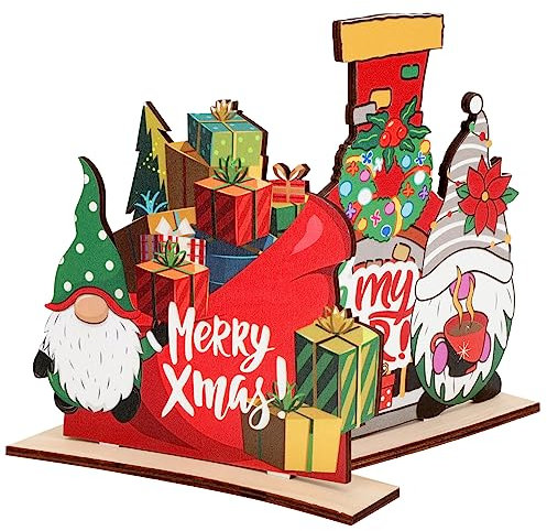 CIMAXIC 2 Pezzi di Mini Statuette di Albero di Natale Decorazioni Natalizie Gnomi in Legno