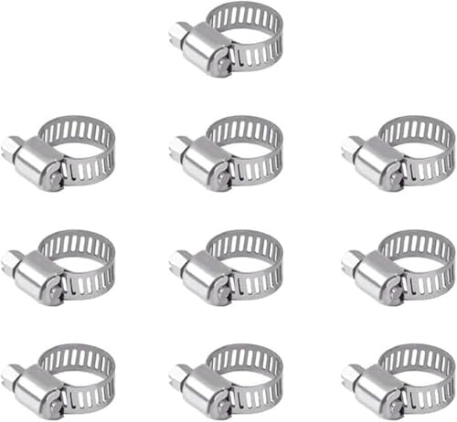 Schlauchschellen 10-16mm, 10 Stück Endlos 304 Edelstahl Einstellbare Schlauchklemmen Schlauchbinder, Schlauchschelle Rostfrei für Benzinschlauch, Dieselleitung, Wasser Rohr, Haus Gasrohr