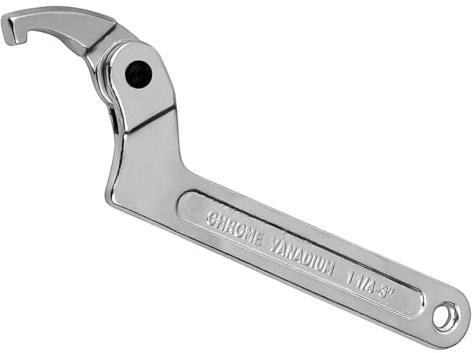 HSUYUN C Spanner, Hook Wrench, High Carbon Steel C Spanner Adjustable, Slot Nut Wrench, Silver, 32-76 mm Square Head