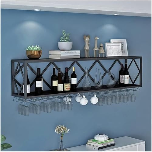 ININOSNP Botellero apilable Vinoteca de Pared con estantes flotantes y Estante for Copas invertido(Nero,60x25x40cm)