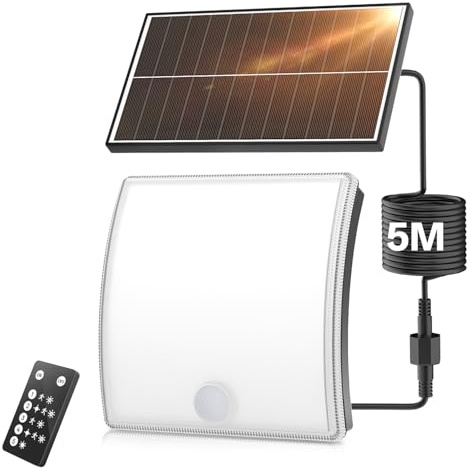 YICAIZI Solarlampen für Außen mit Bewegungsmelder,5 Modus solar wandleuchte aussen mit Fernbedienung,IP65 Wasserdicht,Einstellbarer Winkel solarlampen für Außen Wand für Garage, Garten, Hof,1 Stück