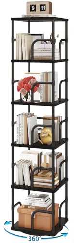 IBUYKE Drehbares Bücherregal 5 Ebenen,Standregal für Kinder,Schwarz TBC005B | Bücherregal Drehbar Stufenregal mit Aufbewahrung Bücherregale für Wohnzimmer Schlafzimmer Eckregal Aufbewahrungsregal