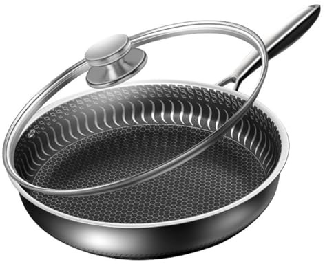 QUSYZD Woks und Pfannen Wokpfanne aus Edelstahl, Antihaft-Bratpfanne mit Deckel, Griff, Antihaft-Omelettpfanne, Kochgeschirr-Set für Induktion, Elektro, Gas, alle Herdarten,