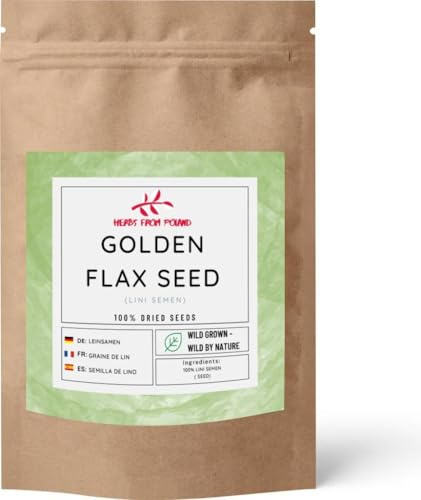Herbs From Poland – Getrocknete Goldene Leinsamen Naturbelassenes Ganzes Kraut Ohne Künstliche Zusätze Ideal für Aufgüsse (500g, Goldene Leinsamen)