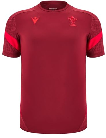 Macron Wales WRU 2025/26 Mens Players Training T-Shirt (UK, Alpha, S, Regular, Regular, Dark RED)