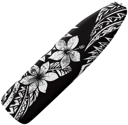 Ironing Board Covers 122 x 38cm Black Flowers Easy-Fit for Protecting Ironing Board Size Up to 122 x 40cm, Universal Elasticated Cover