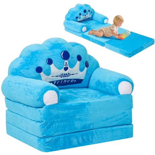 RHAIQBVC Foldable Kids Sofa Bed, 2-in-1 Toddler Couch Chair with Wide Armrest,High Elasticity Armchair Nap Bed for Watching TV Gaming,Gift for Boys Girls(Blue)