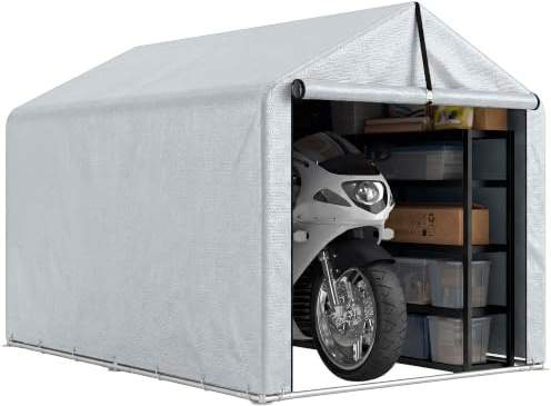 Outsunny Abri de Jardin Tente de Stockage imperméable abri Moto Porte Enroulable, Garage pour vélo et Outils Rangement et Stockage pour vélo Moto Bois Outils, 162 x 221,5 x 163 cm, Gris Clair