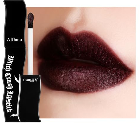 Afflano Goth Schwarzer Lippenstift Metallic Glanz, Multichrom Schwarz-Rot Lippenstift, Chrom Gothic Red Black Lipstick, Langanhaltender Dunkelrot Lipgloss Wasserfest für Vampir Halloween Goth Make-up