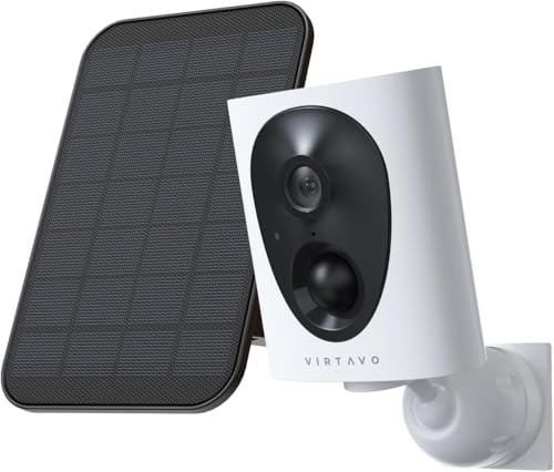 VIRTAVO 2K Telecamera WiFi Esterno Senza Fili, Starlight Lente, Videocamera Sorveglianza con 3W Pannello Solare, Visione Notturna a Colori, Rilevamento PIR, Audio Bidirezionale, SD/Cloud, SF1