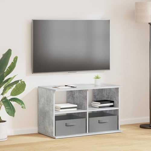 Lowboard Beton grau 79x40x48 cm mit Einlegeböden und Schublade, moderne TV Kommode aus Holzwerkstoff, einfach zu montieren.