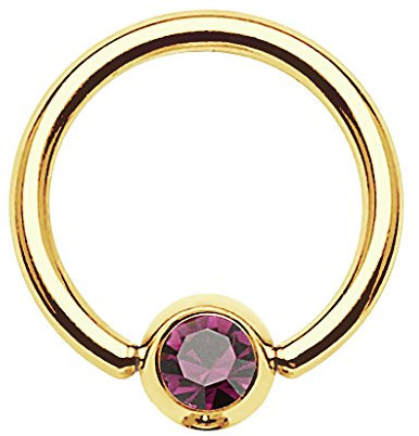 Piercingfaktor BCR Ring Piercing Brust Nippel Lippe Nase Septum Tragus Ohr Helix Intim Perle mit Zirkonia Strass Kristall Gold Lila 1,2mm x 8mm x 3mm