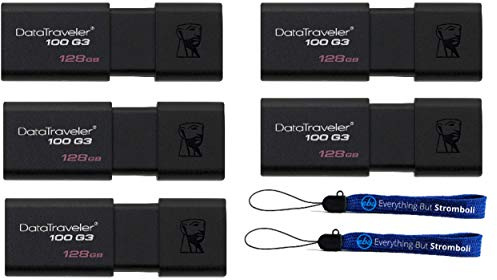 128GB Kingston (TM) Digital (5 Pack) Data Traveler DT100 G3 3.0 128 GB USB High Speed Flash Drive (DT100G3) With (2) Everything but Stromboli (TM) Lanyards