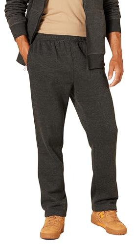 Amazon Essentials Pantalon de Survêtement en Polaire à Bas Ouvert (Existe en Grandes Tailles) Homme, Charbon Chiné, XL