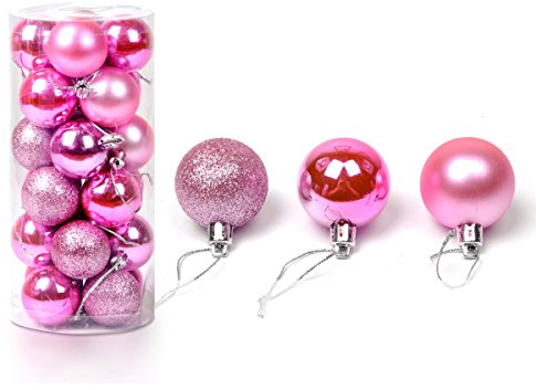 24 Stück Weihnachtskugeln Glänzend Glitzernd Matt Christbaumschmuck bis 3cm Pink