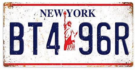 WTF | American Number Plates - New York White | Sticky-Pads - Metal Wall Sign Plaque Art