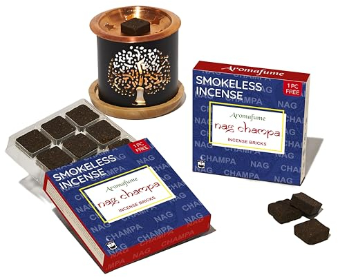 Nag Champa Incense Bricks (2 x 9 Bricks) & Tree of Life Exotic Incense Burner by Aromafume | Made with Sandalwood, Jasmine, Ylang Ylang & Champa flower | Natural, Low Smoke, Non toxic