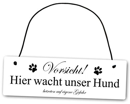 Homeyourself Metallschild Vorsicht Hier wacht unser Hund 25 x 8 cm aus Alu Verbund (Alu, Kunststoff) für In- und Outdoor Deko Schild Dekoschild Wandschild außen und innen