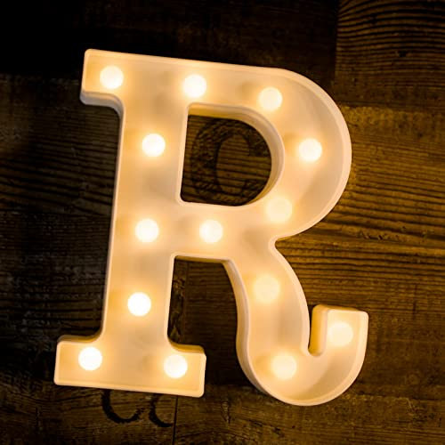 Foaky LED Letter Lights Sign 26 Alphabet Light Up Letters Sign for Night Light Wedding Birthday Party Battery Powered Christmas Lamp Home Bar Decoration (R)