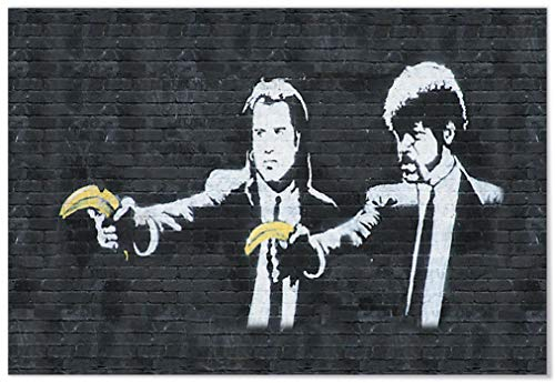 Panorama Leinwandbild Graffiti Banksy Druck Pulp Fiction Bananas 50x70cm - Gedruckt auf Leinwand - Banksy Leinwand - Dekoration Schlafzimmer Dekoration Wohnzimmer