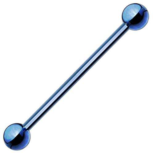 viva-adorno Barbell Piercing Stab Industrial Ohrpiercing Cartilage Stecker Hantel Edelstahl beschichtet Z310i, 1,6x38x5mm, dunkelblau