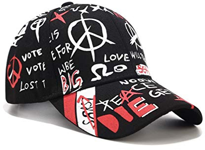 XibeiTrade Herren Damen Baseballkappe Schmetterling Alphabet Graffiti Original Design Mütze mit langem Riemen - Schwarz - Medium