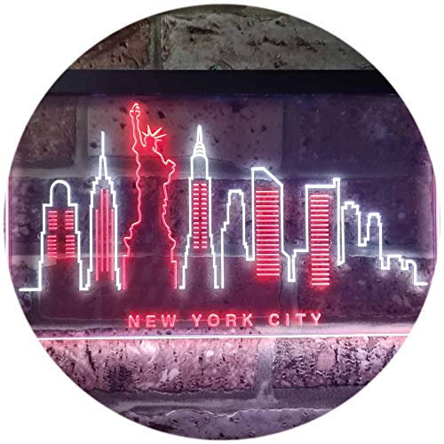 ADVPRO New York City Skyline Silhouette Dual Color LED Barlicht Neonlicht Lichtwerbung Neon Sign Weiß & Rot 600 x 400mm st6s64-i3275-wr