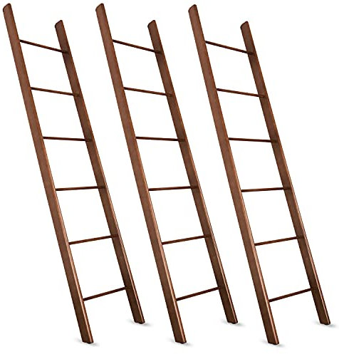 Staboos 3er Set Massiv Holz Handtuchhalter - Handgemachter Badetuchhalter aus Buchenholz - Holzleiter (Nussbaum)