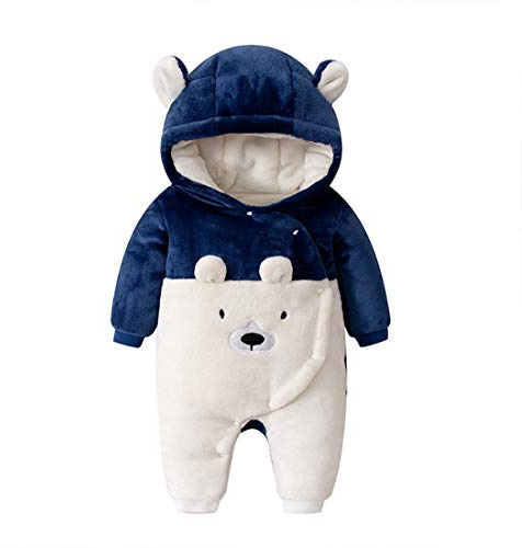Verve Jelly Neonate maschietti Cartoon Bear Snowsuit Warm Fleece con cappuccio pagliaccetto manica lunga tuta bottone tuta autunno inverno vestiti