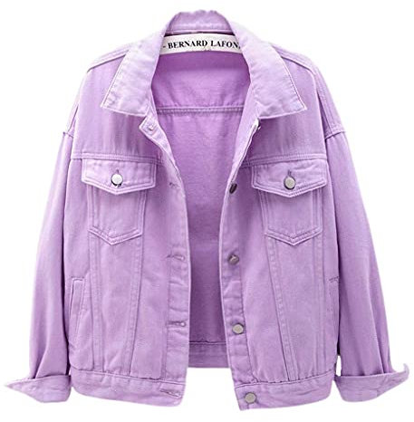 ebossy Women's Candy Color Denim Jacket Relaxed Fit Casual Jean Trucker Jacket, Purple, Large
