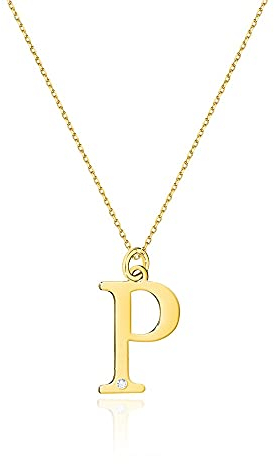Goldene Damen Halskette 585 14k Gold Gelbgold Kette mit Anhänger Buchstabe P natürlicher echt Diamanten Brillanten Gravur