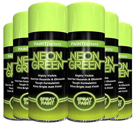 Classic Signature - 6 x Neon Green 200ML, Spray Paint Aerosol Fluorescent Bright Graffiti (Banksey) Matt Finish