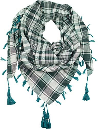 fashionchimp Damenschal mit Zier-Quasten und Muster-Mix Stickerei, Fransen-Schal, Dreieck-Tuch (Tannengrün)