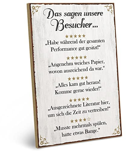 ARTFAVES® Wandbild Holzschild mit Spruch - Toilette Bewertungen - Türschild Retro Vintage Deko Bild Geschenk - Bad, Badezimmer, WC, Toilette