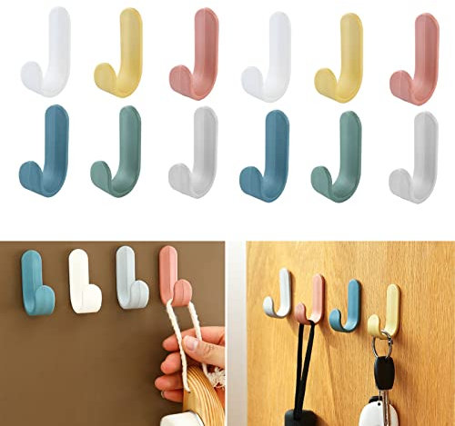Koomuao Bunte haken selbstklebend 12 Stück Wandhaken Selbstklebende,Bunte Kleiderhaken Kinder, für Bad Toilette Handtuchhalter Küche Büro Kleiderhaken Kinder Handtuchhaken